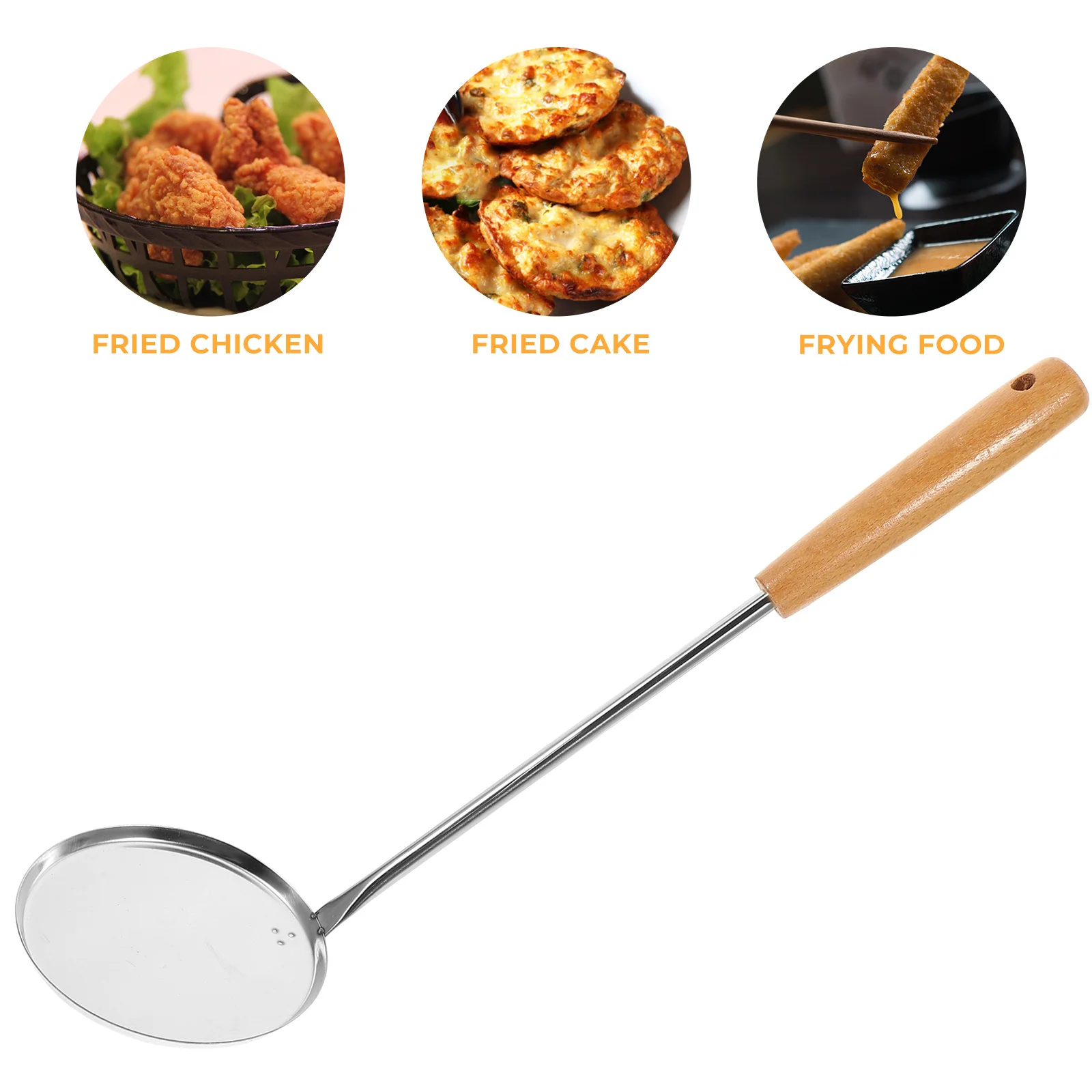 

Stainless Steel Frying Spoon Long Handle Kitchen Tool Non-Stick Oil Spoon for Frying Snack Practical Cooking Scoop with Hook