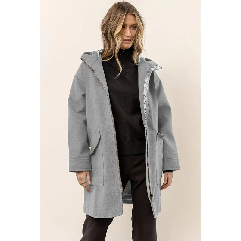 2023 Spring Autumn New Trench Coat Women's Pocket Zipper Cardigan Large Coat Women's Casual Long Sleeve Turn-down Collar Trench