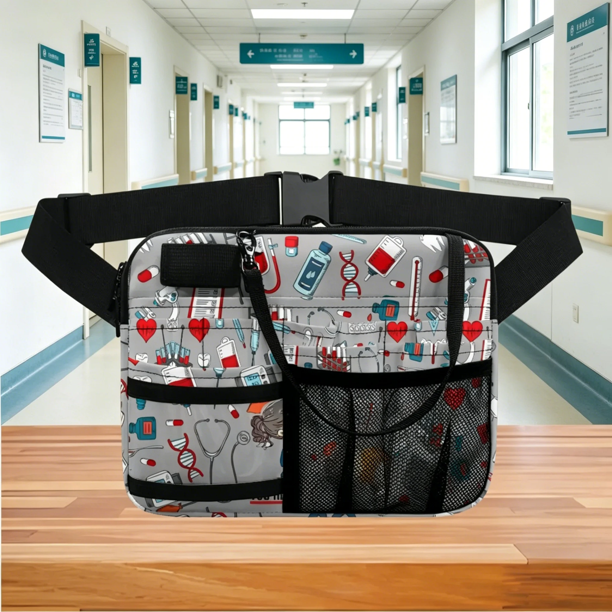 

Nurse Waist Bag Multi-Pocket Fanny Pack for Women Medical Belt Organizer with Stethoscope Holder Cartoon Print Work Pouch