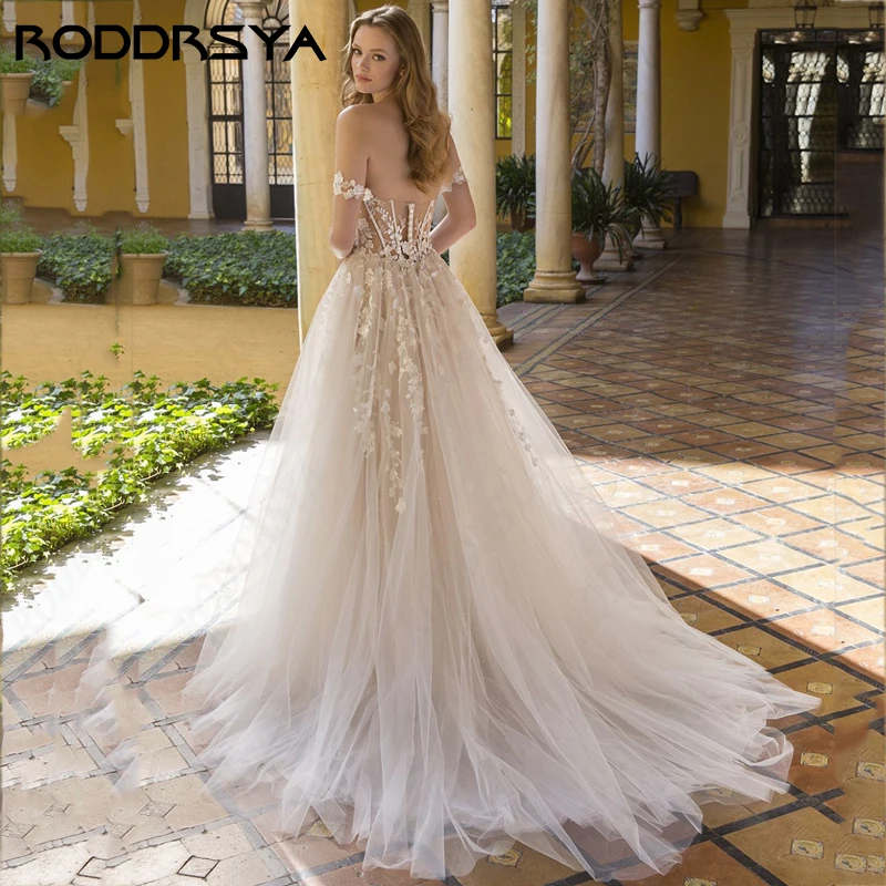 RODDRSYA Elegant Lace Wedding Dresses for Woman Princess Sweethear Off Shoulder Backless Robe De Soirée A-line Bridal Party