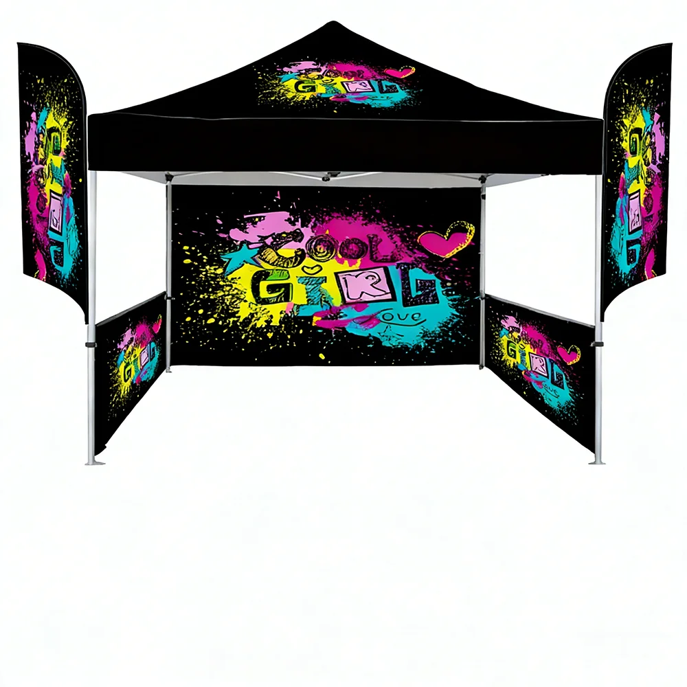 Customizable10x10 FT Promotional Marquee with Full Sidewalls Custom Printed Pop up Canopy Tent Exhibition Booth Branding Package