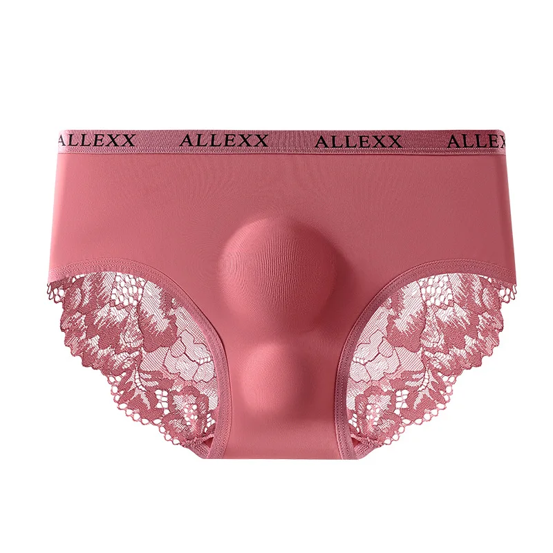 Men's Sexy Briefs Sheer Lace Ice Silk Panties Leopard Printed Letter Sissy Lingerie Bullet Separation Pouch Ultra-Thin Underwear