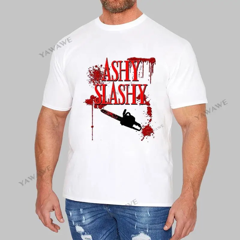 Ashy Slashy Chainsaw T shirt Men Blood Letter Print Tees Ash Vs Evil Dead T-Shirt Fashion Short Sleeve Saws Costume Mal tshirts