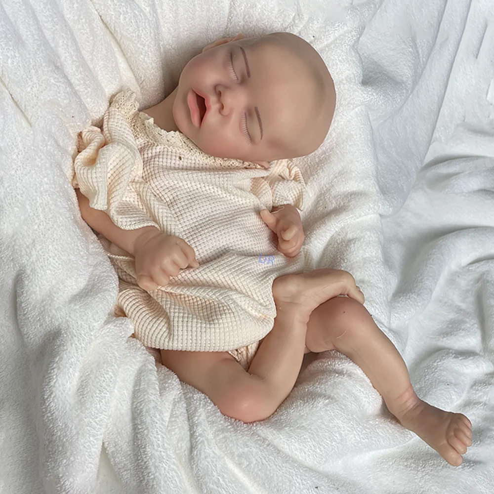 18 "Pinted Girl Reborn Baby Dolls Completa Sólida Silicone Acabado Realista Dormir Boneca Natal Colecionáveis