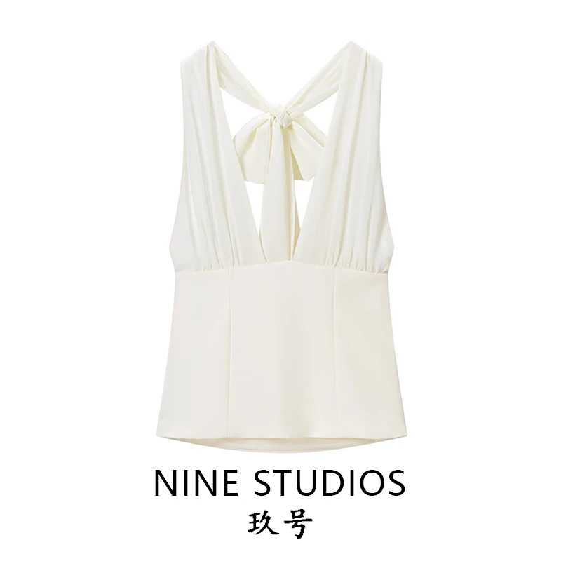 NINE ZAR Top de malla sexy sin espalda para mujer, casual, con cuello en V, cuello halter, corto, tipo chaleco en forma de H, sin almohadillas en el pecho