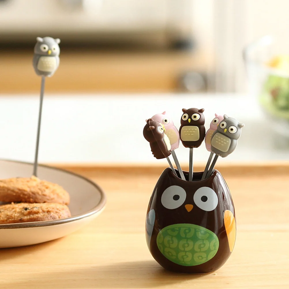 

7Pcs Cat Head Owl Stainless Steel Fruit Fork Set Rustproof Eco-Friendly Party Wedding Dessert Snack Food Pick