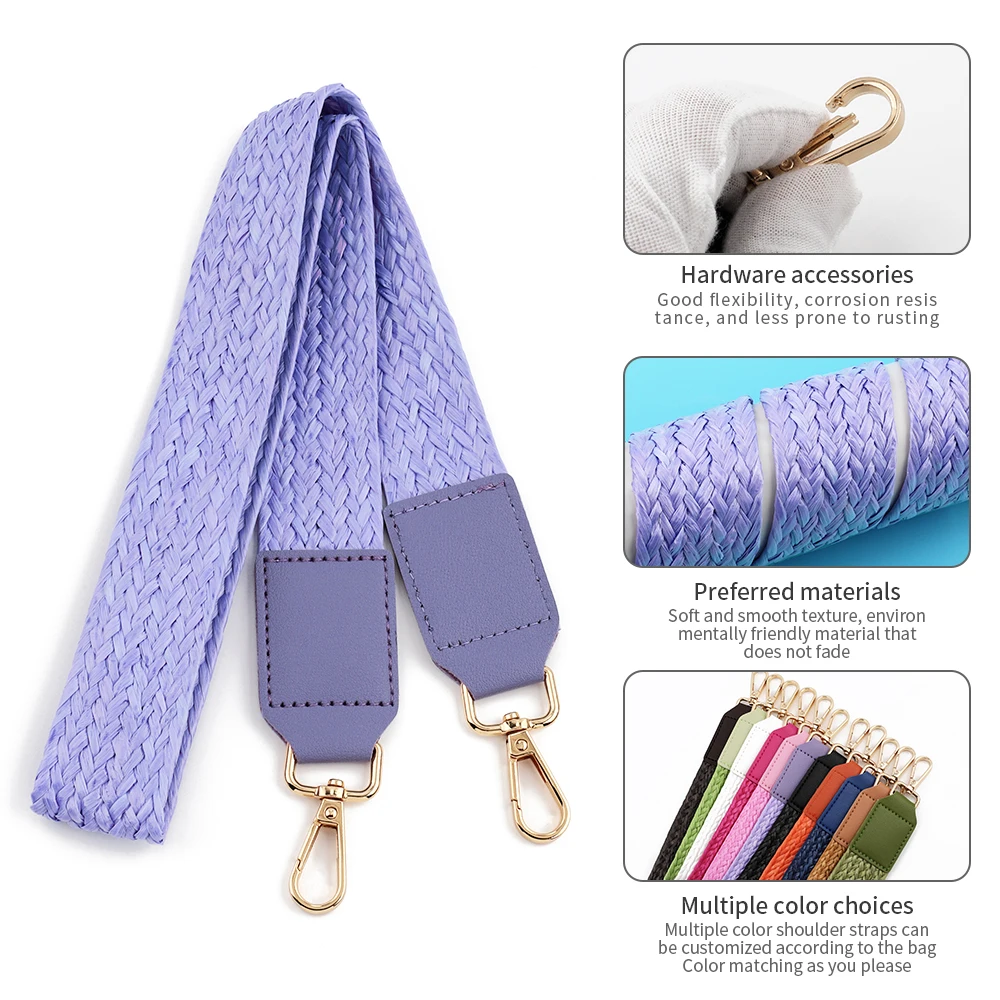 Solid Color Braided Bag Strap 3.6cm Wide Woven Canvas Fabric Strap Shoulder Bag Belt In Cowskin Leather Bag Parts Boho Accessor