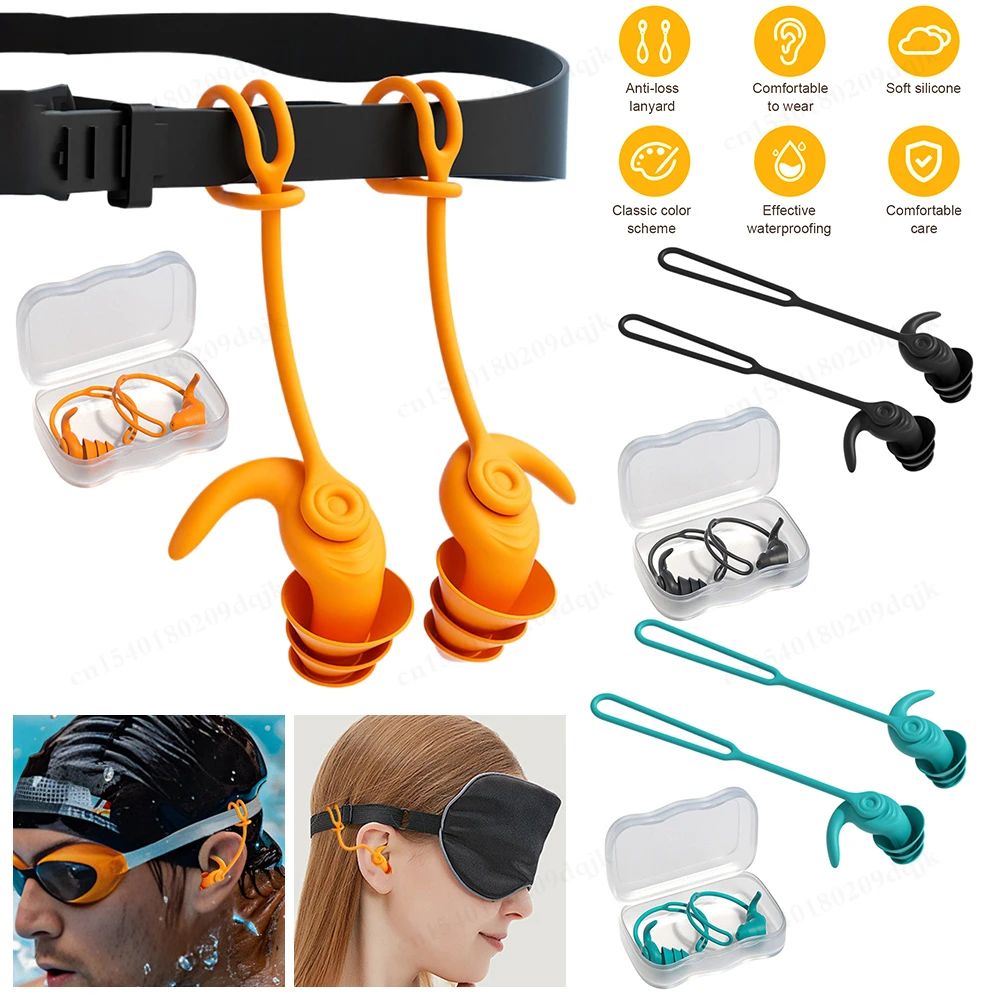 

3-слойные силиконовые беруши, беруши для сна, шумоподавление, беруши для плавания со шнурками, веревка для дайвинга, подводные беруши