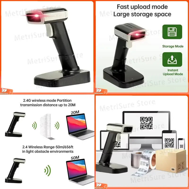 Wireless Bluetooth 1D 2D QR Code Barcode Scanner Gun USB Wired Handheld Barcode Reader for Inventory Management Retail POS