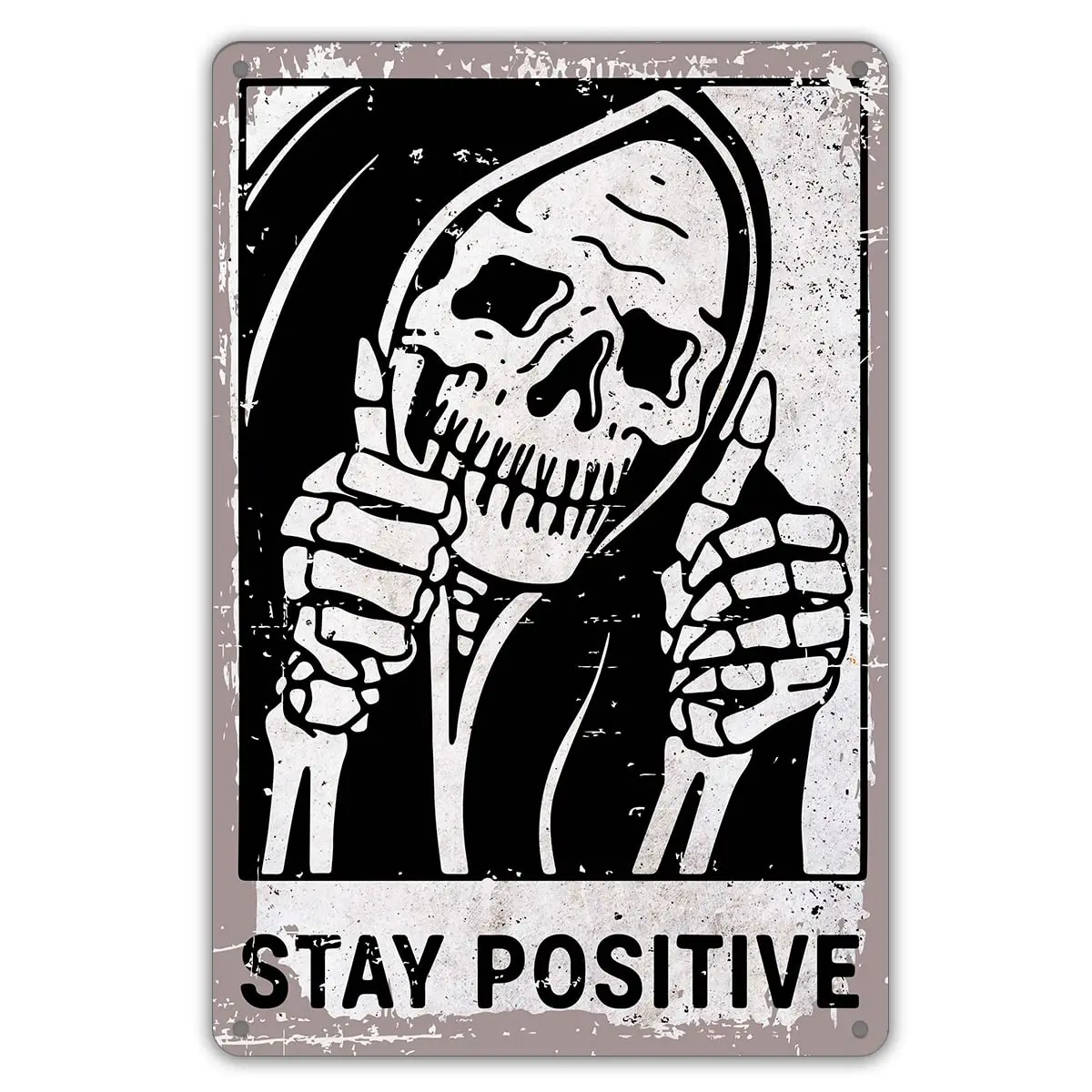 

Inspirational Skull Quote Metal Tin Sign Wall Decor Retro Stay Positive Signs with for Home Living Room Bedroom Decor Gifts