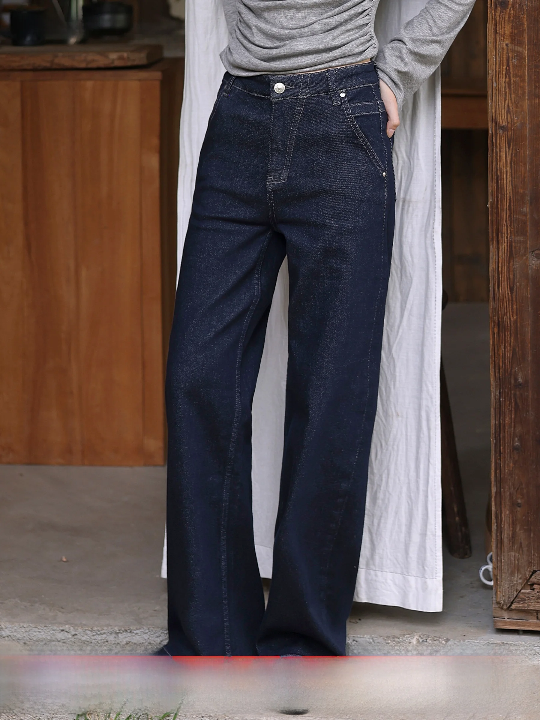 

Джинсы MUNNS Vintage с высокой талией, широкими штанинами, эластичные, прямого кроя, из хлопка, универсальные, осенне-зимние, французский стиль