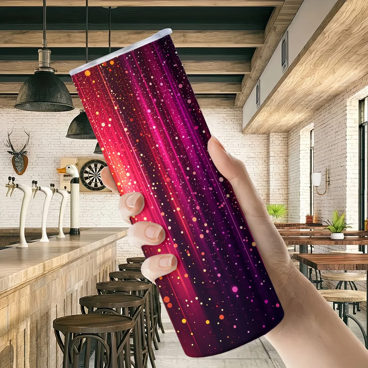 1pc 20Oz Rainbow Light Beam Sparkle Pattern Stainless Steel Insulated Tumbler Coffee Office Travel Mug with Lid Cup Daily Use Leakproof And Bpa Free Keep Drink Hot And Cold Ideal Gift for Friends Family Colleagues on Birthday Christmas Holiday