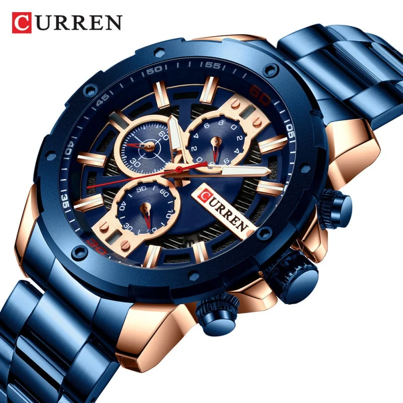 Curren New 8336 Men's Steel Belt Calendar Waterproof Quartz Six-Pin Foreign Trade Watch Men's Watch