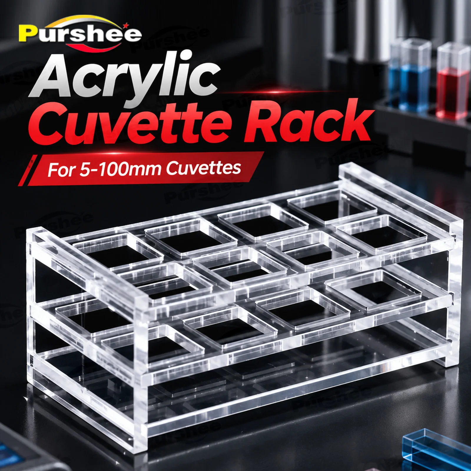 Acrylic Cuvette Rack For 5-100mm Standard Cuvettes 8-24 Positions Transparent Plexiglass Cuvette Holder Lab Spectrophotometer