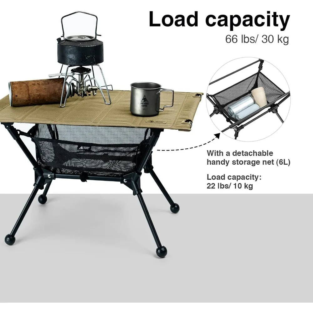 Lightweight Portable Folding Camping Table with Mesh Storage, Adjustable Height for Outdoor Activities