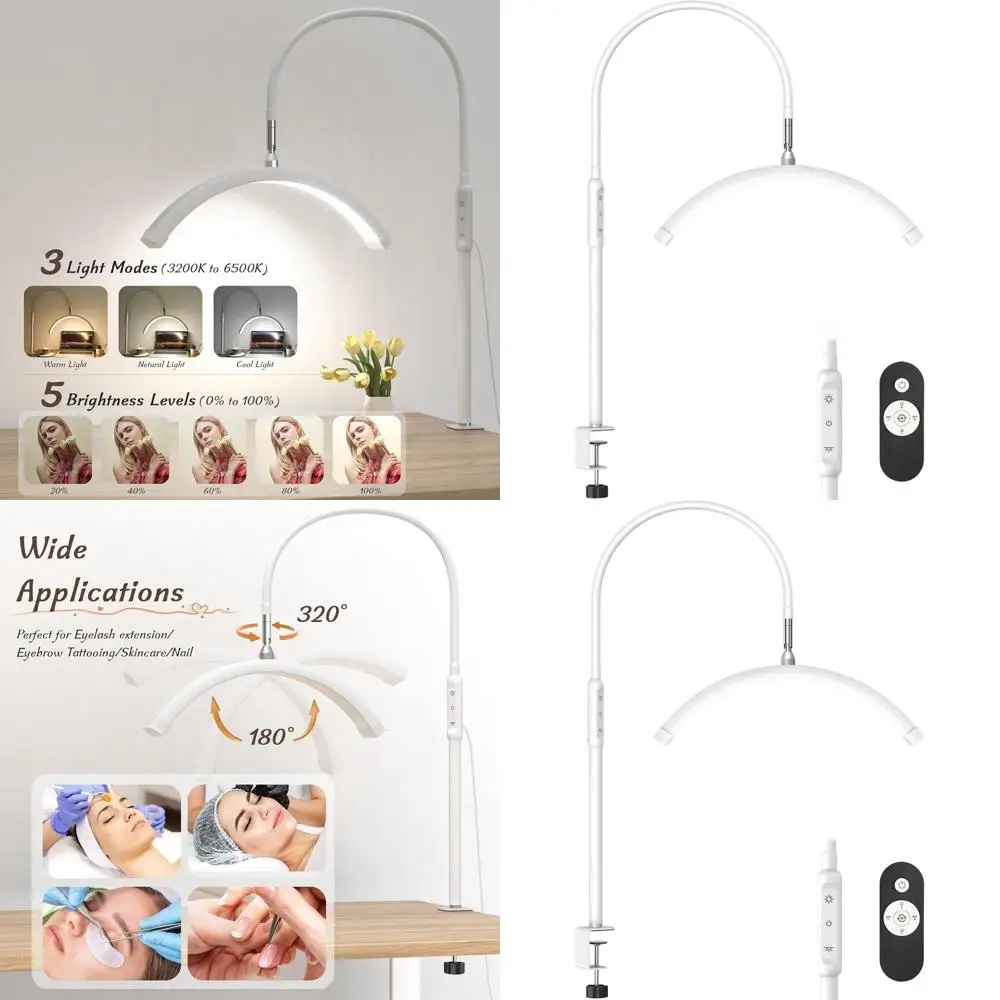 

Adjustable LED Nail Table Lamp - 5 Brightness & 5 Color Modes, Remote Control, Ideal for Manicure, Eyelash, Skincare, Tattoo (Wh