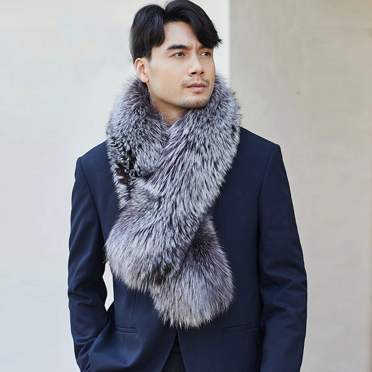 FEIMANYUAN Real Fox Fur Long Scarf Man Russian Winter Accessories Warm Natural Fox Fur Hot Sale For Men