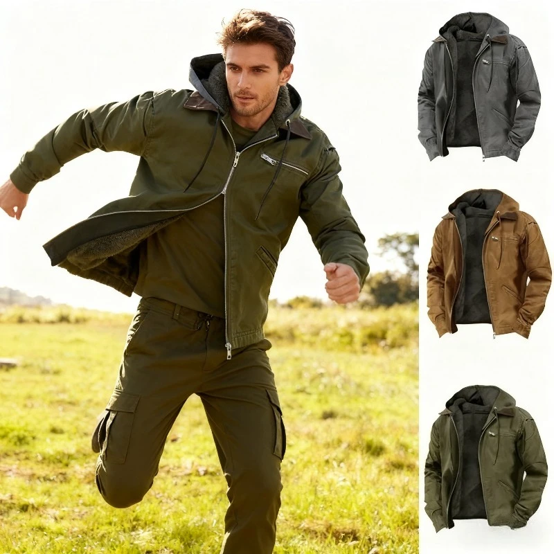 

"2025 Men's Jacket New Fashion Casual Hooded Zipper Coat Retro Streetwear Lightweight Versatile Outerwear Spring Autumn"