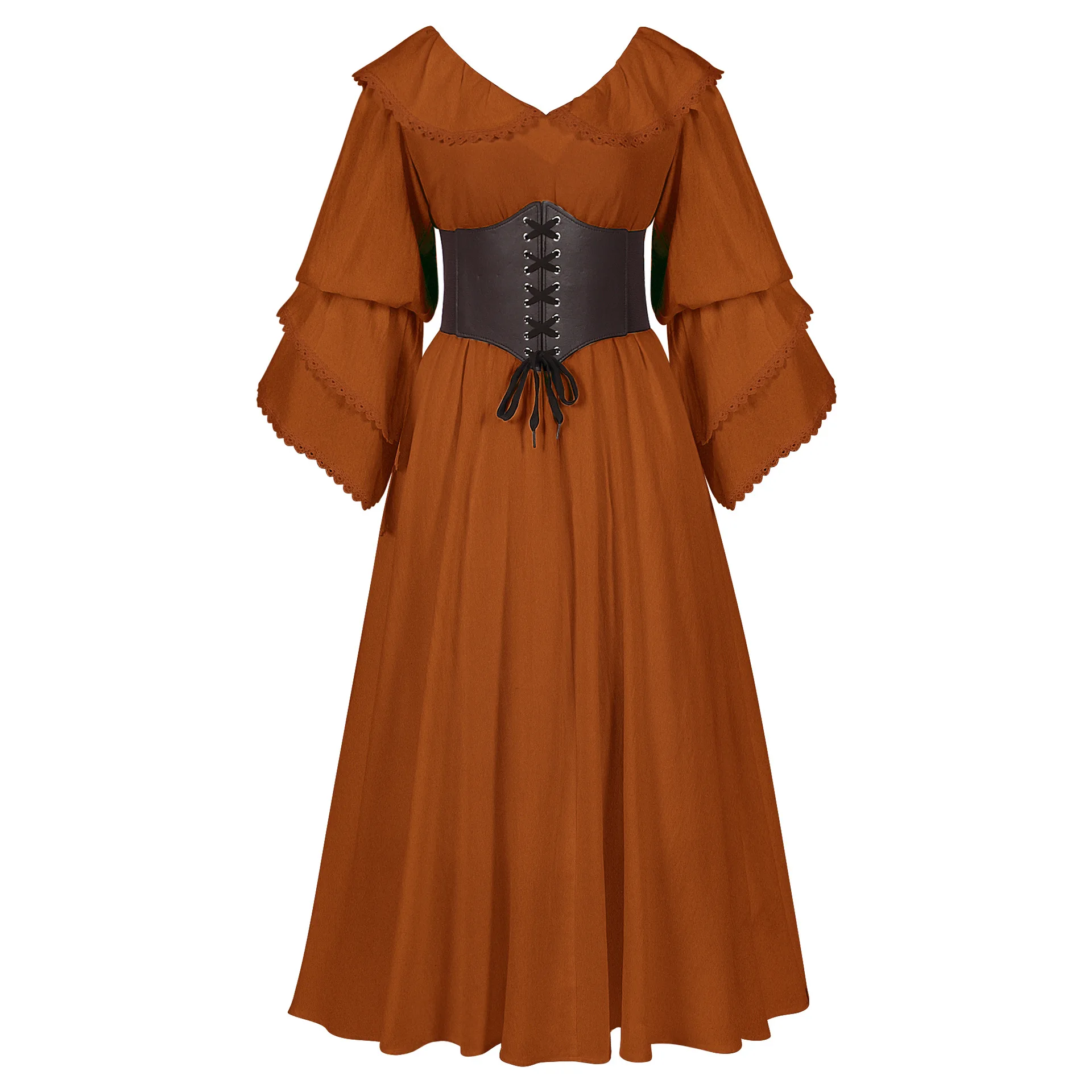 

New Cross-Border Doll Collar Long Sve Renaissance Period Floor-Length plus Size Women's Ethnic Costume Stage Costume