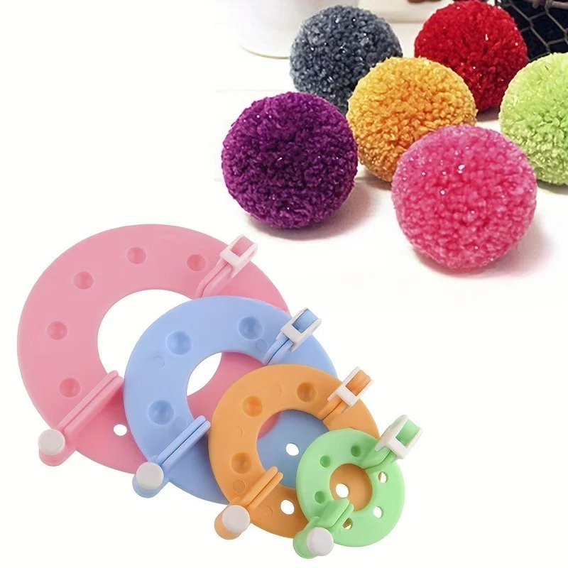 4pcs/set Vibrant PomPom Maker Kit - DIY Craft Supplies with 4 Sizes Fluff Ball Weaver and Knitting Loom for Creative Projects