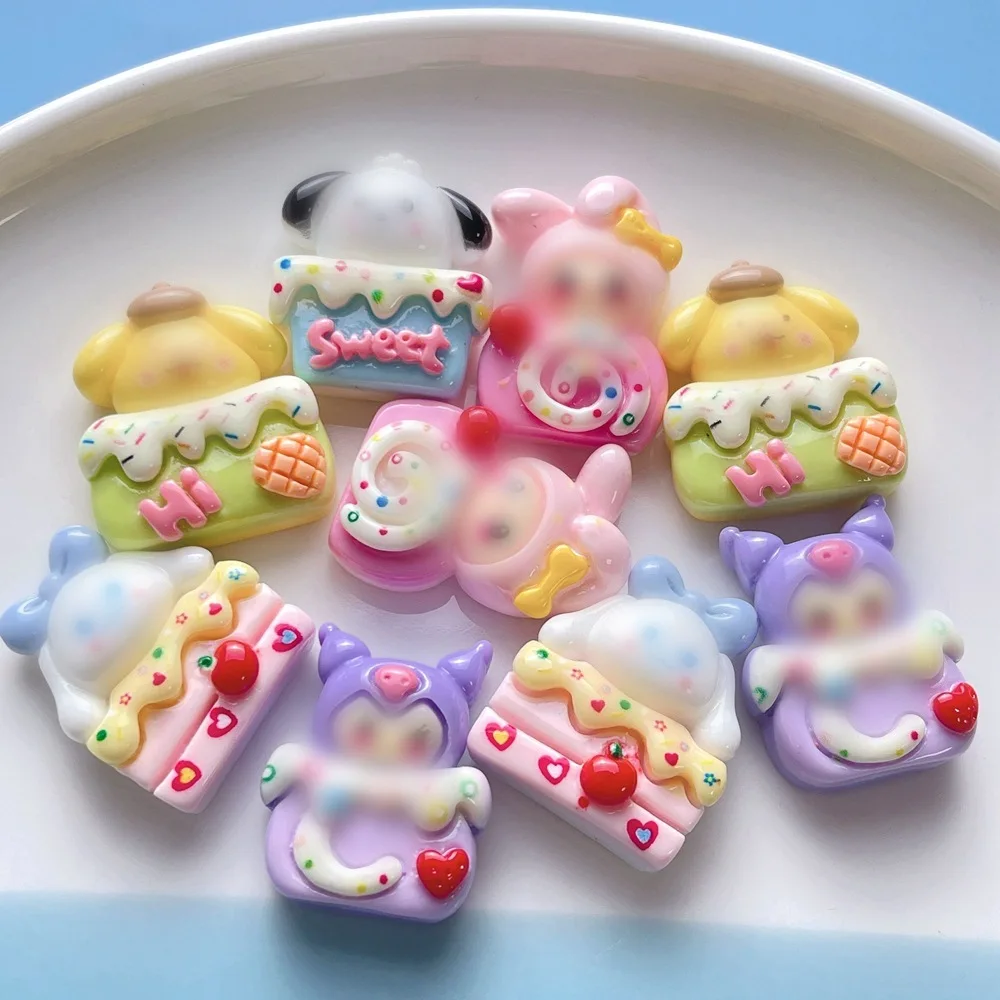 5Pcs cute sanrio cake cartoon resin flatback supplies diy kawaii resin accessories crafts materials scrapbooking embellishment