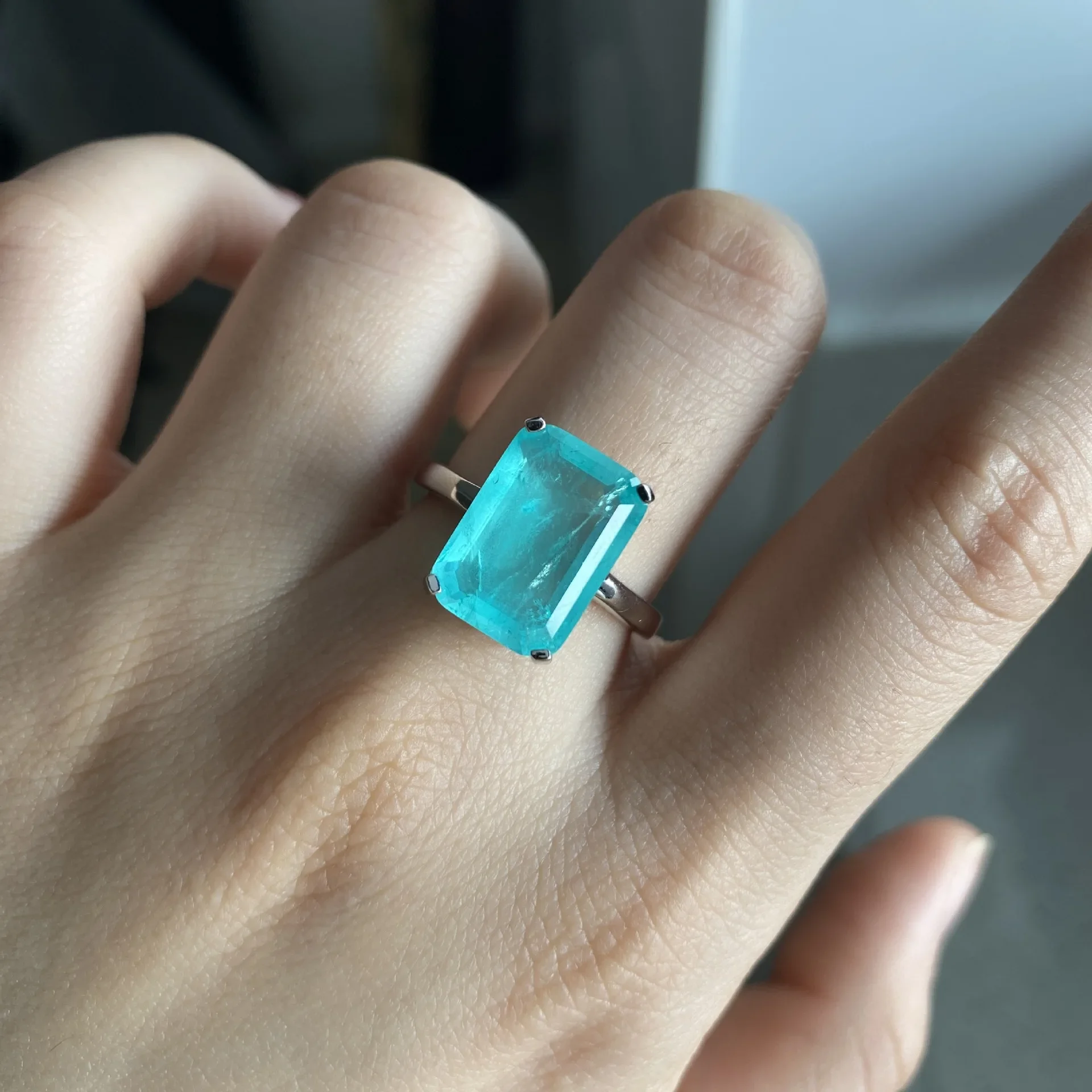 ELSIEUNEE Vintage 100% 925 Sterling Silver Paraiba Tourmaline Gemstone Anniversary Finger Rings for Women Men Fine Jewelry Gift