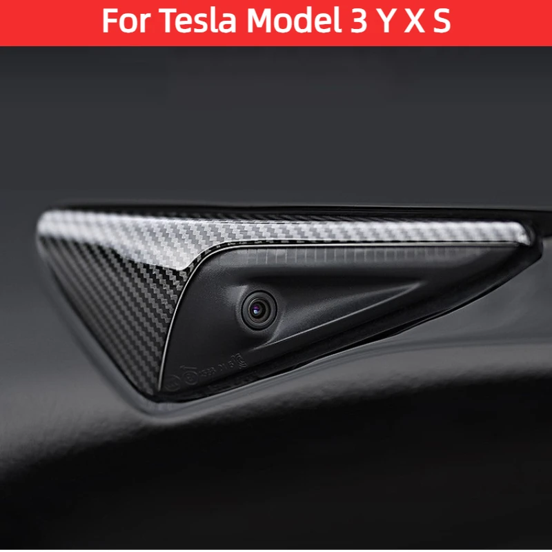 Cubierta de protección de cámara lateral para Tesla Model 3 Y X S, pegatina de ABS de fibra de carbono mejorada, accesorios de coche, 1 par,