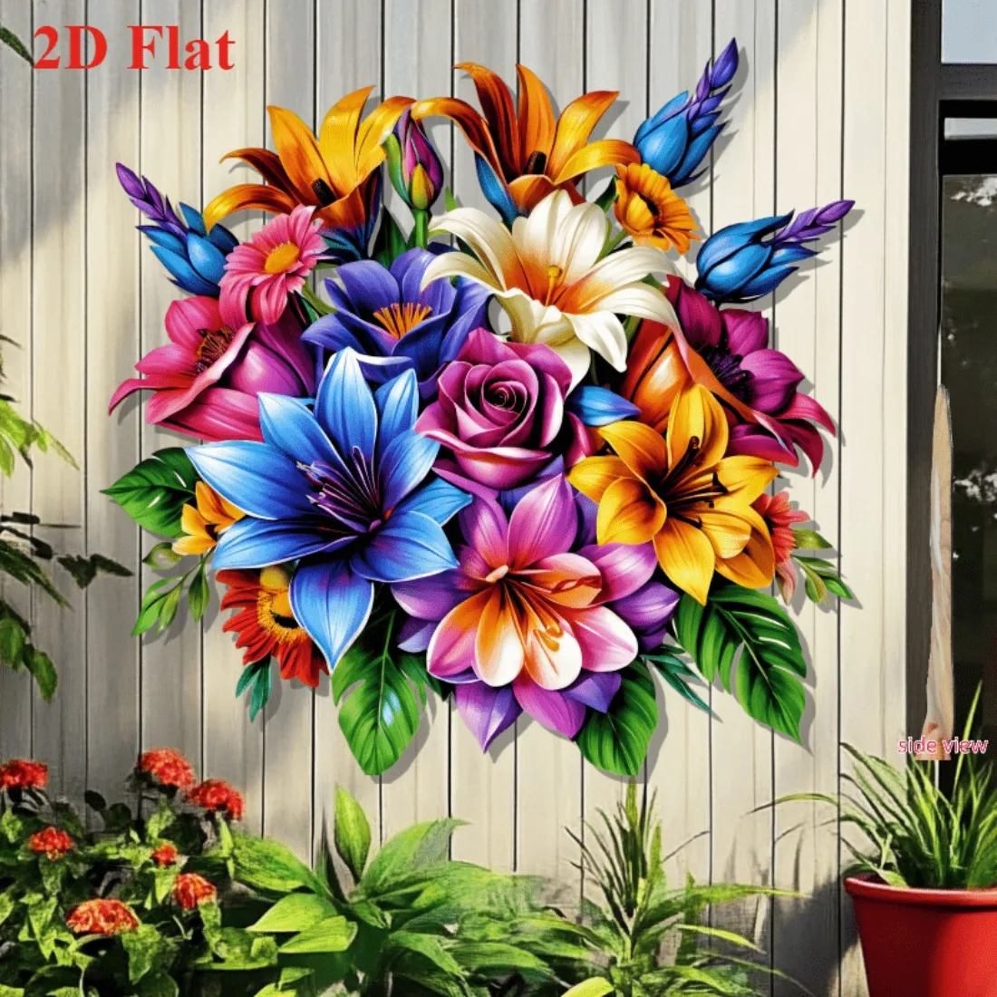1pc 2D Flat Exotic Floral Metal Wall Decor, Hanging Art for Patio Garden Bedroom Fence, Rustproof Indoor Outdoor Gift