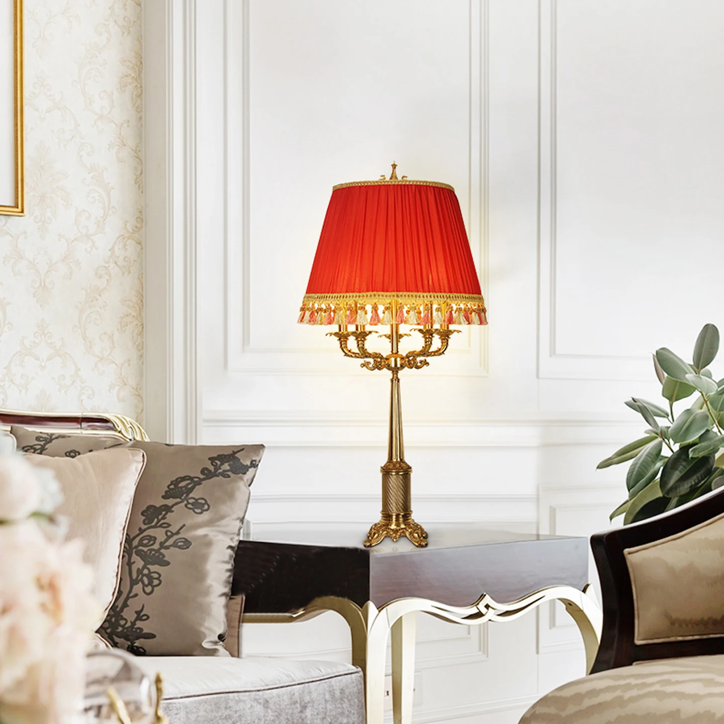 French Neo Classic Red Fabric Elegant Decorative Living Room Dining Room Table Lamp Bedroom Children Room Desk Lamp