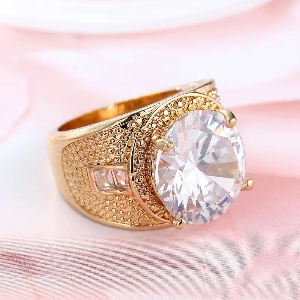 New High Quality CZ Women Mens Vintage Rings 18K Gold Filled Fashion Figure Ring Big Cz Crystal Stone Accessory 6-10