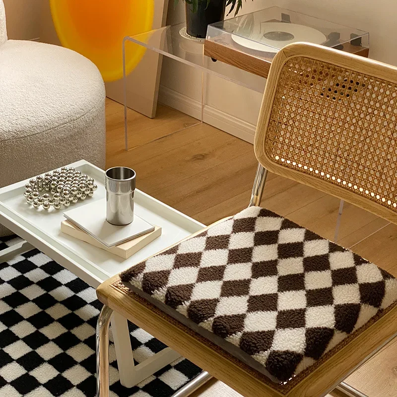 Nordic Checkerboard Fleece Sitting Cushion for Chair Non-slip Square Floor Tatami Mat Student Chair PillowSofa Pad for HomeDecor