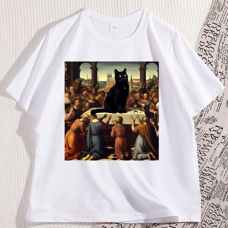

Renaissance Cat T-shirt Casual Cotton Short Sleeve Round Neck Tshirt Casual Breathable Loose Round Neck Tshirt Tops Clothes