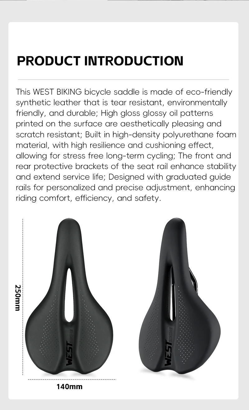WEST BIKING 140mm Fahrradsattel Kurznasiger Rennradsitz Hohlgeformter Atmungsaktiver Hochelastischer Polster Weicher Rennsattel – Detail 2