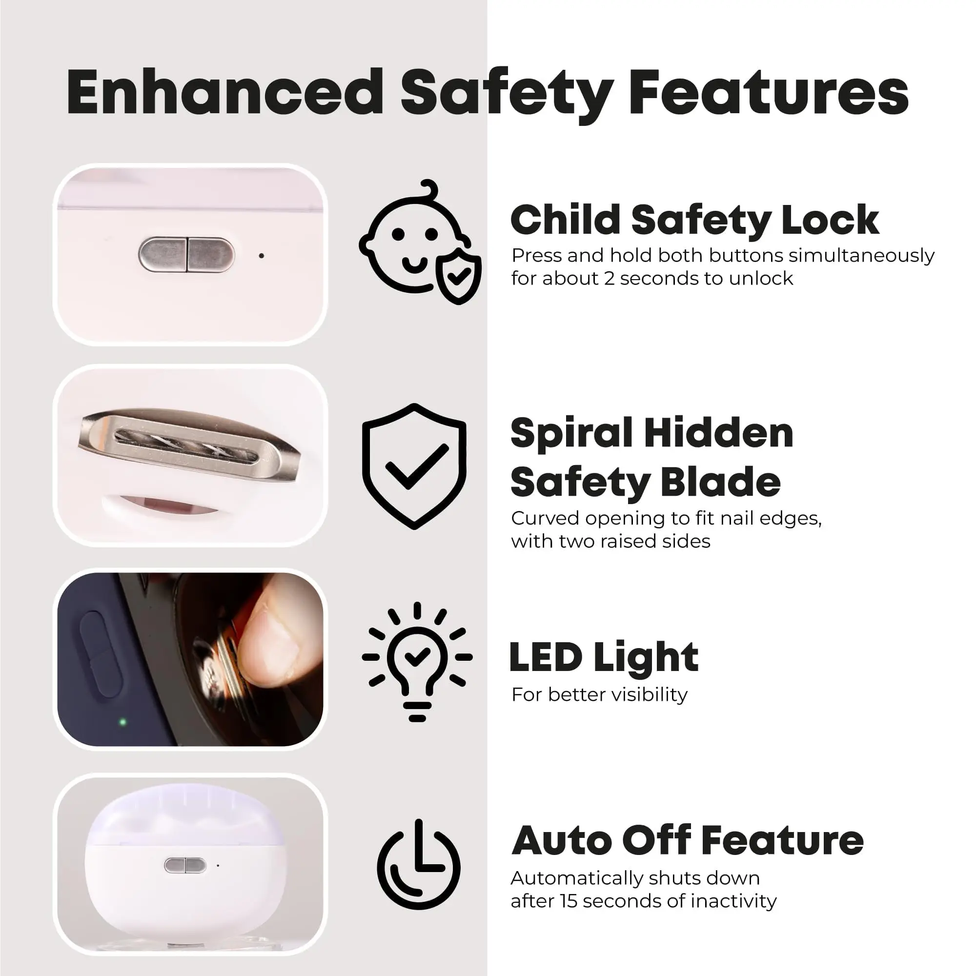 Elektrische automatische nagelknipper - 2 in 1 automatische vingernagelsnijder en polijstschuurmachine voor baby's, senioren en volwassenen, USB oplaadbaar