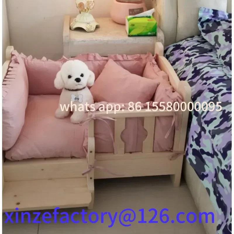 

Customizable Large Solid Wood Pet Bed Moisture-Proof Cat Shelter Safety Rail Pet Bed Comfortable Dog