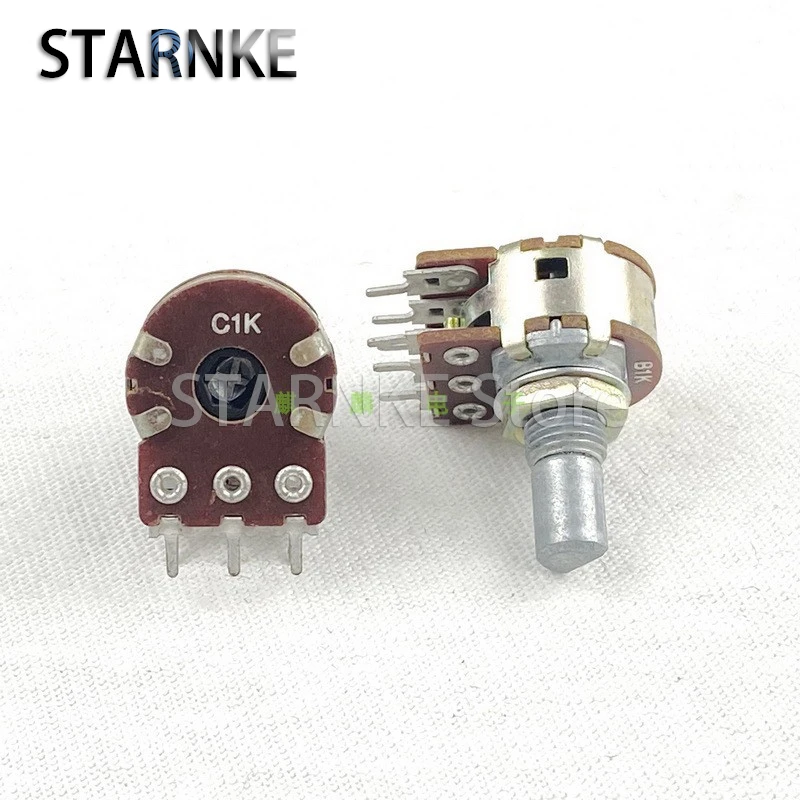 2PCS 16 ประเภท B1K C1K Dual Power Amplifier Volume Potentiometer 6-Pin ตัวต้านทานแบบปรับได้ 15 มม.เพลาครึ่ง