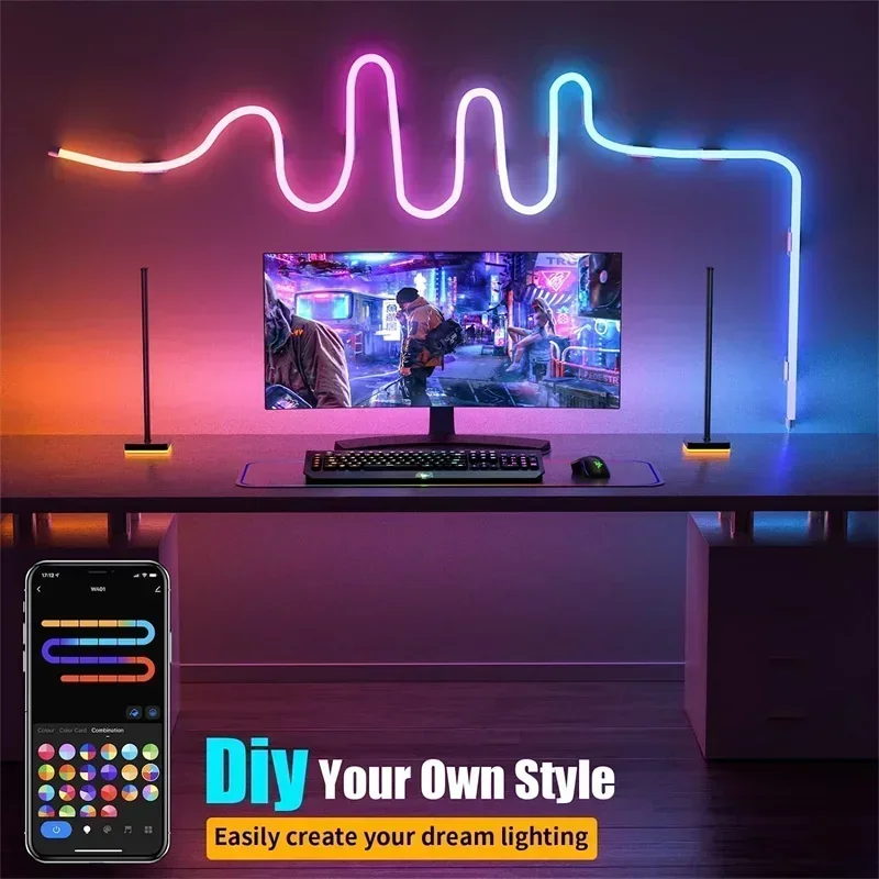Neon LED Strip Lights 12-24V 84LEDs/M WIFI Neon Rope Light with Music Sync RGBIC Dreamcolor Chasing Strip Tape for Room