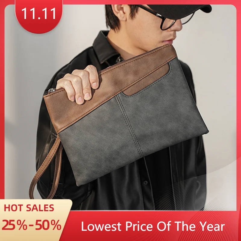 New Fashion Men\'s Handbag Luxury Brand Leather Clutch Envelope Purse Bags For Ipad Small Wallets Retro Leather Designer\'s Bolsa