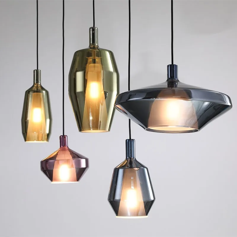 

Nordic minimalist creative colored glass restaurant pendant light, bedroom bedside single head bar counter pendant light