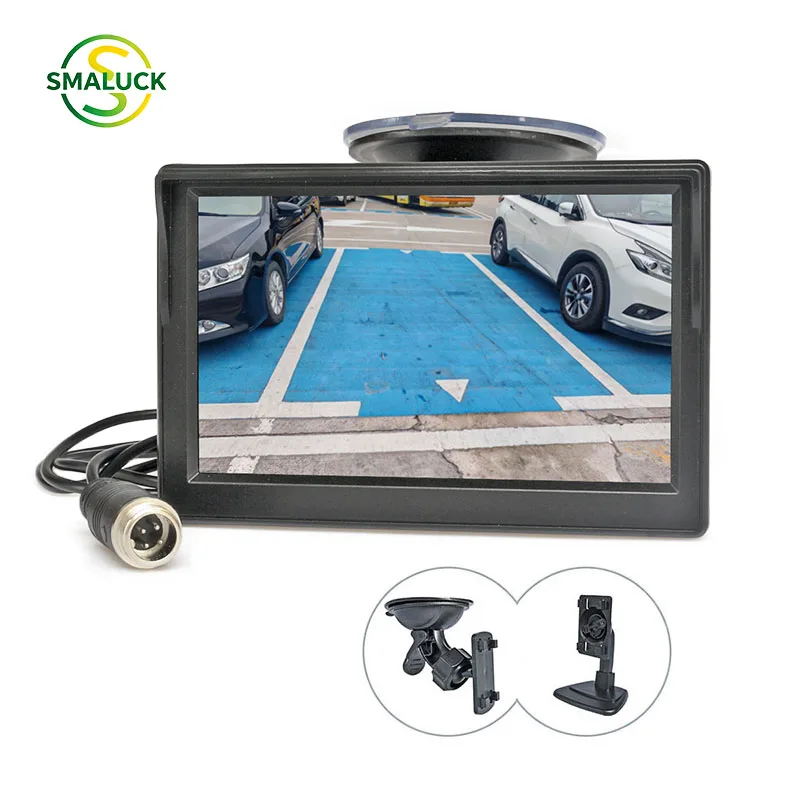 SMALUCK CVBS 5inch TFT LCD Backup Car Rear View Monitor Bracket Suction Cup 4Pin Connector for MPV SUV Horse Lorry