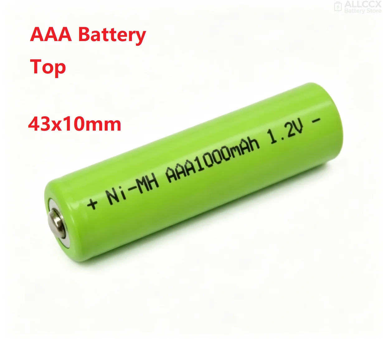 ALLCCX Ni-mh rechargeable Battery 1.2V AAA battery 1000mAh 43x10mm TOP Flat or WITH Weld Leg