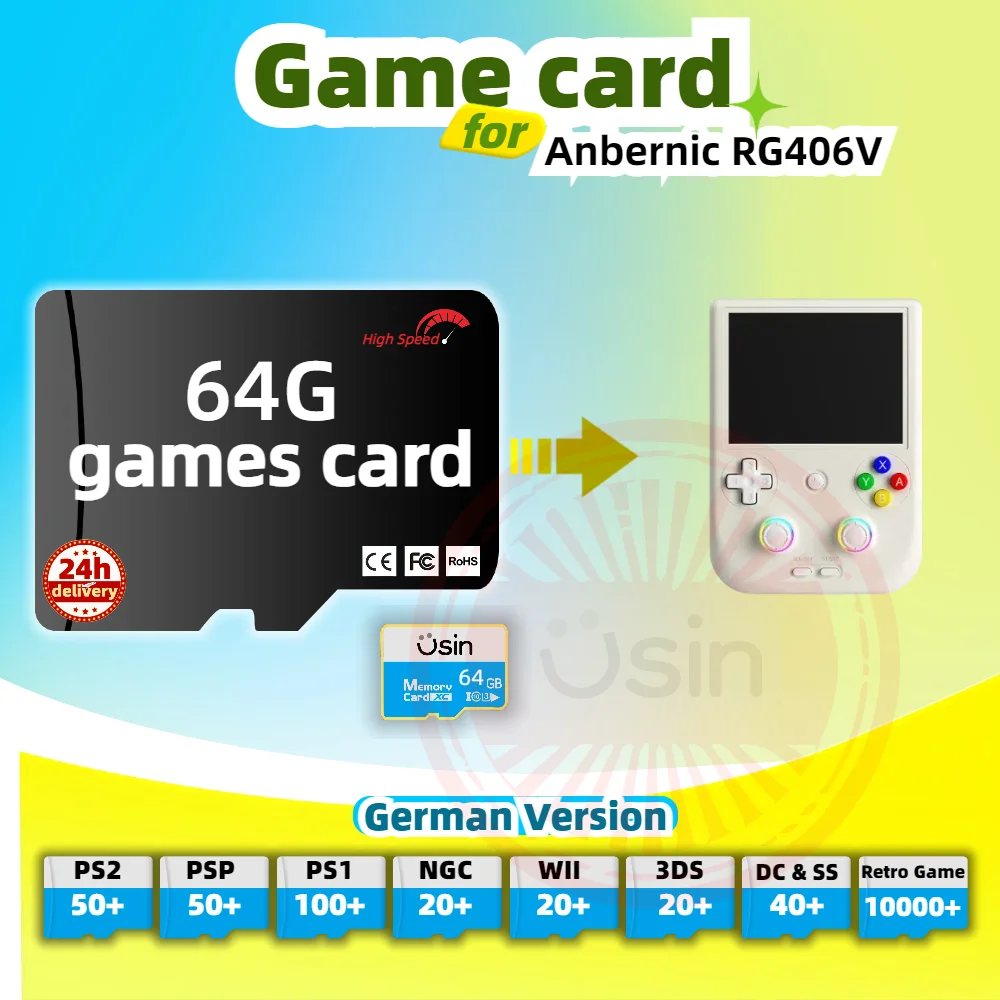 SD Game Card For Anbernic RG406V German Version Retro PS2 PSP Games Android Gaming portable Console Memory TF High Speed 64G