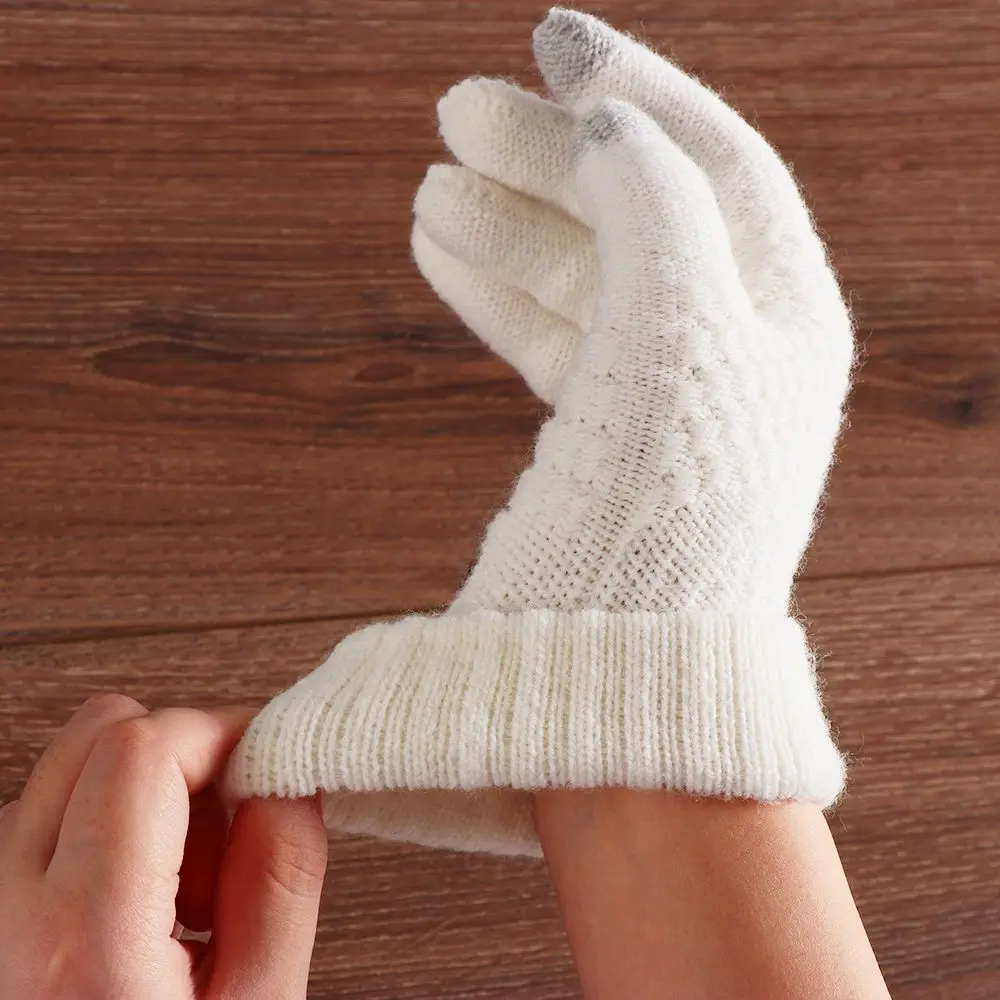 Woolen Winter warm mittens knitted wool full finger Women gloves touch screen