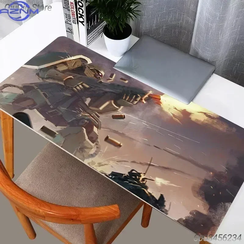 Anime Combat Mecha Robot Firing On Battlefield Art Mouse Pad Rubber Non Slip Gaming Desk Mat for Computer Laptop Office Use
