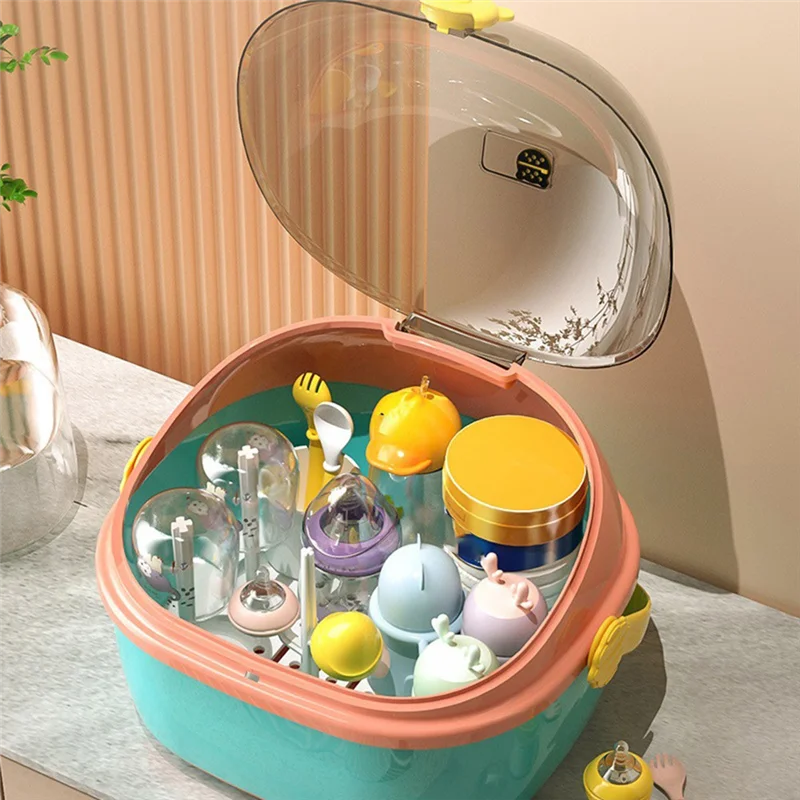 X18A-Baby Bottle Storage Box, Waterproof Mold Holder, Cup Organizer With Lid, Dustproof Baby Food Utensils