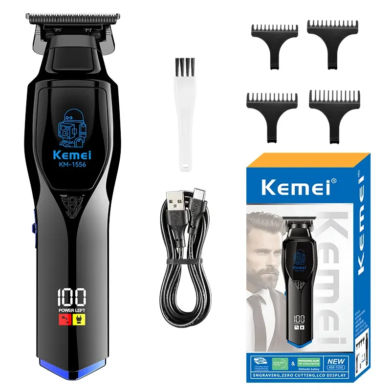 Kemei KM-1556 Barber Akku-Haarschneider, wiederaufladbare Haarschneidemaschine für Männer, professionelle elektrische Finish-Schneidemaschine