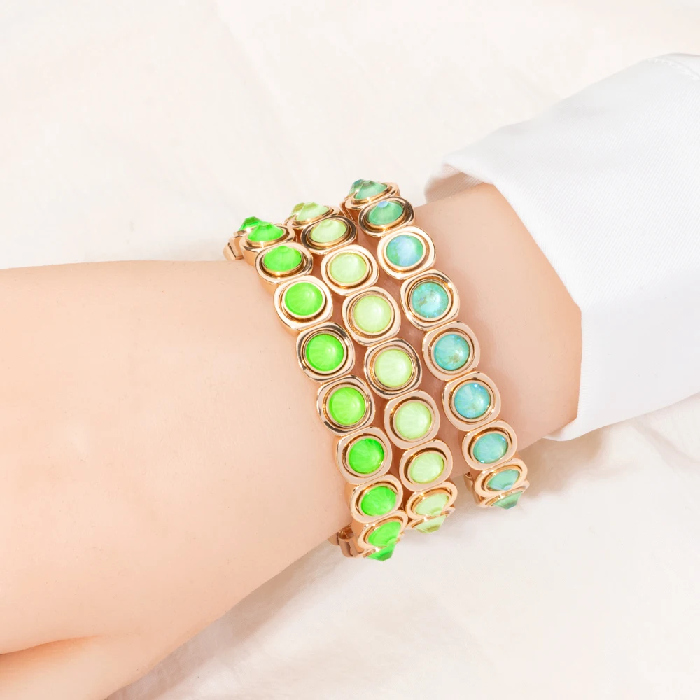 2023 New Design Gold Sliver Color Bracelets For Women Inlaid Colorful Diamond Beads Elastic Bangle Resin Crystal Jewelry