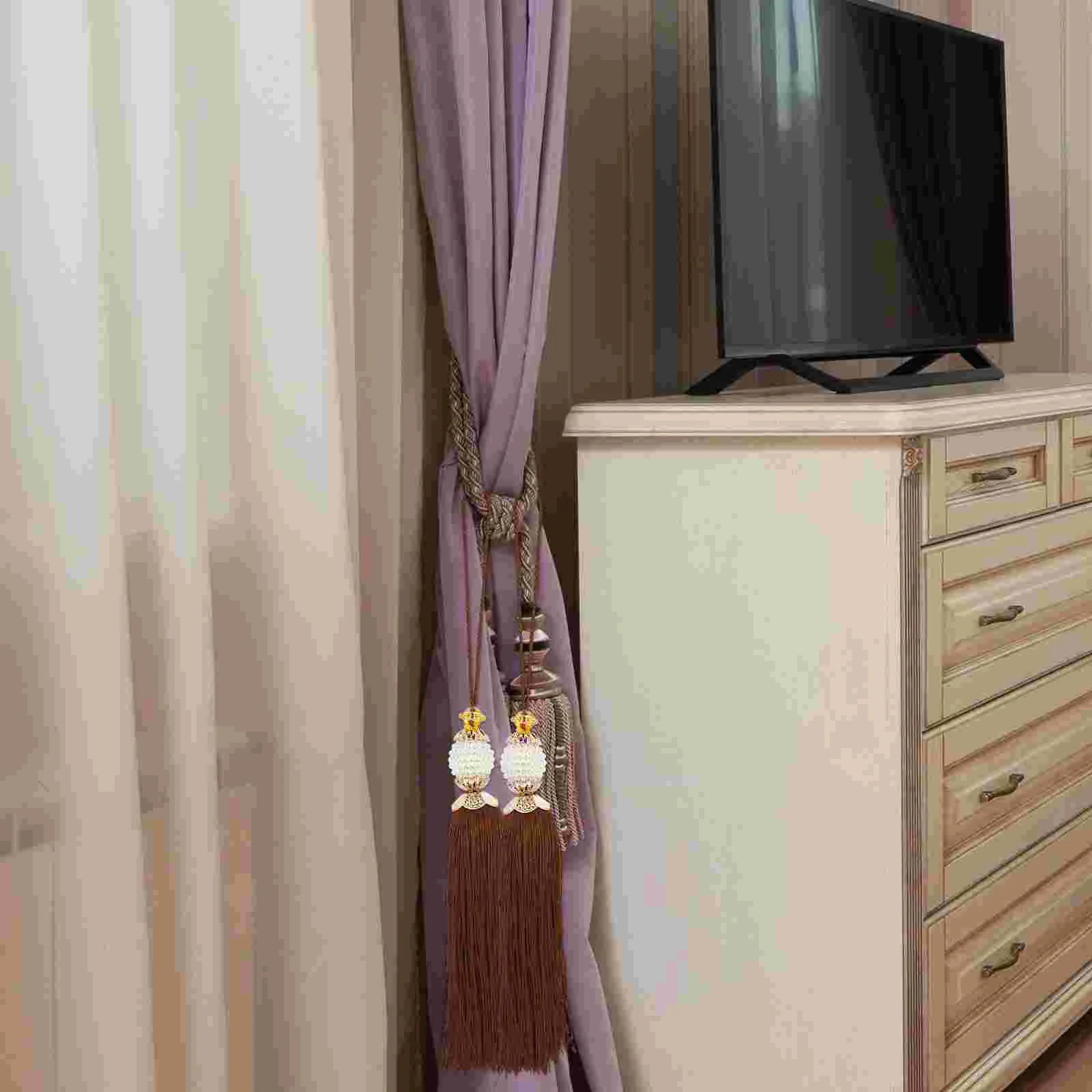 2 Pcs Window Curtain Pearl Tassel Exquisite Tassels Hanging Ears Blankets Decorative Clothing Pillow Coffee Vertical Polyester