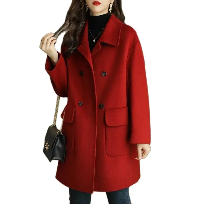 

Fashion Woolen Coat Women's Autumn/Winter New Loose Korean Version Slim Fit And Slim Mid-length Woolen Temperament Coat Women