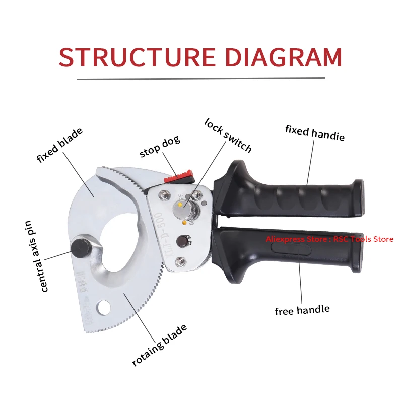 Russia Warehouse Ratchet Wire Cutters for 300/500mm² Cu/Alu Cable XLJ-D-500 XLJ-D-300